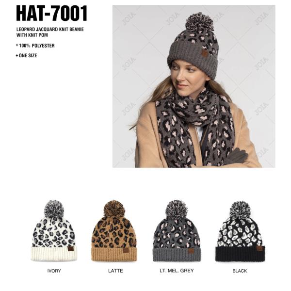 CC LEOPARD KNIT BEANIE WITH KNIT POM