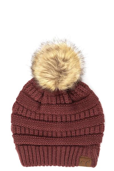 CC Metalic Faux Fur Pom Pom Beanie