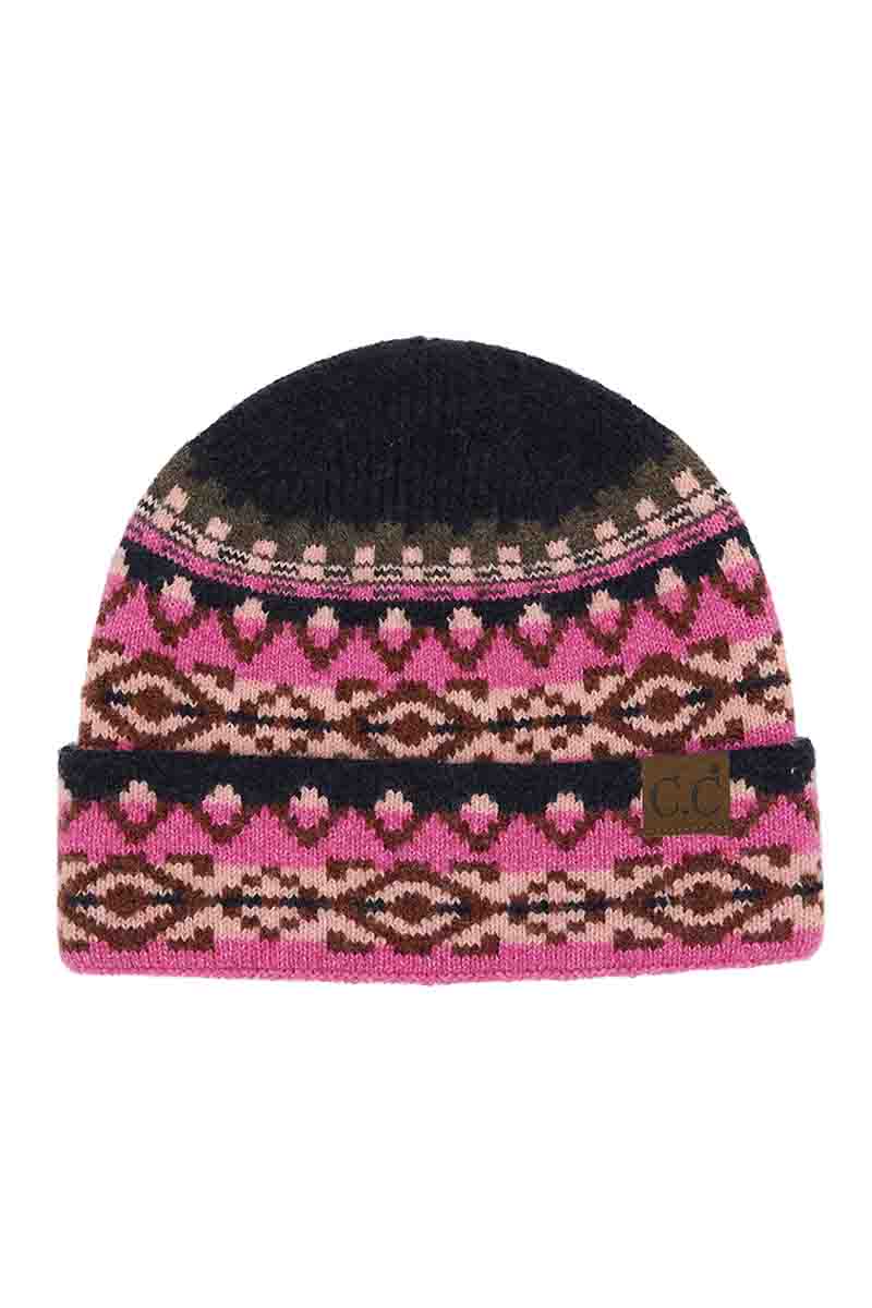 CC AZTEC PATTERN CUFF BEANIES