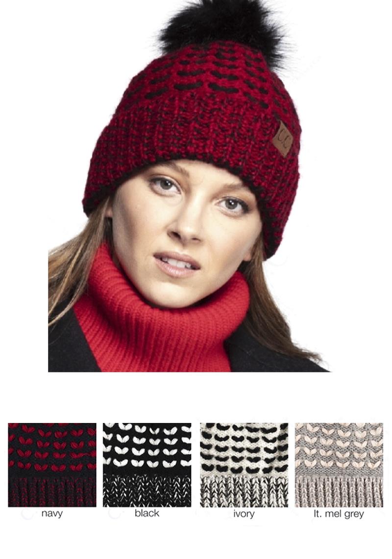 CC CABLE KNIT BEANIE WITH POM