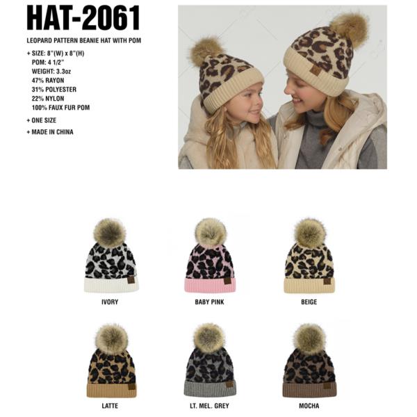 CC LEOPARD PATTERN WITH POM POM BEANIE