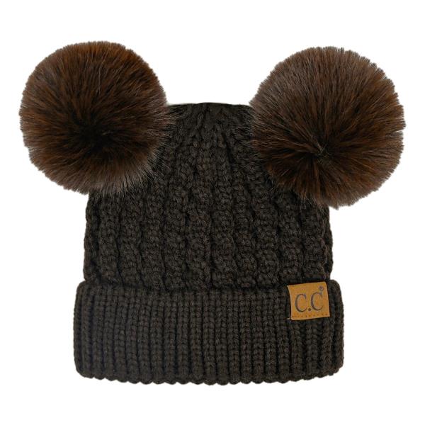 CC DOUBLE POM POM CABLE PATTERN BEANIE HAT