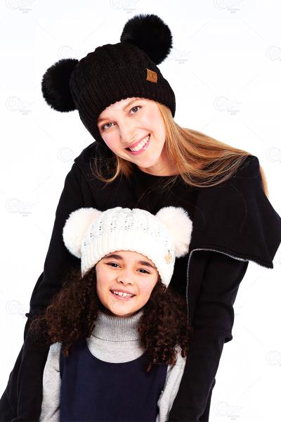 CC KNIT DOUBLE POM BEANIE