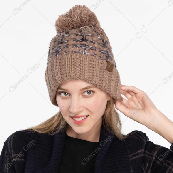 CC OMBRE DOUBLE SLIPSTITCH BEANIE HAT WITH POM