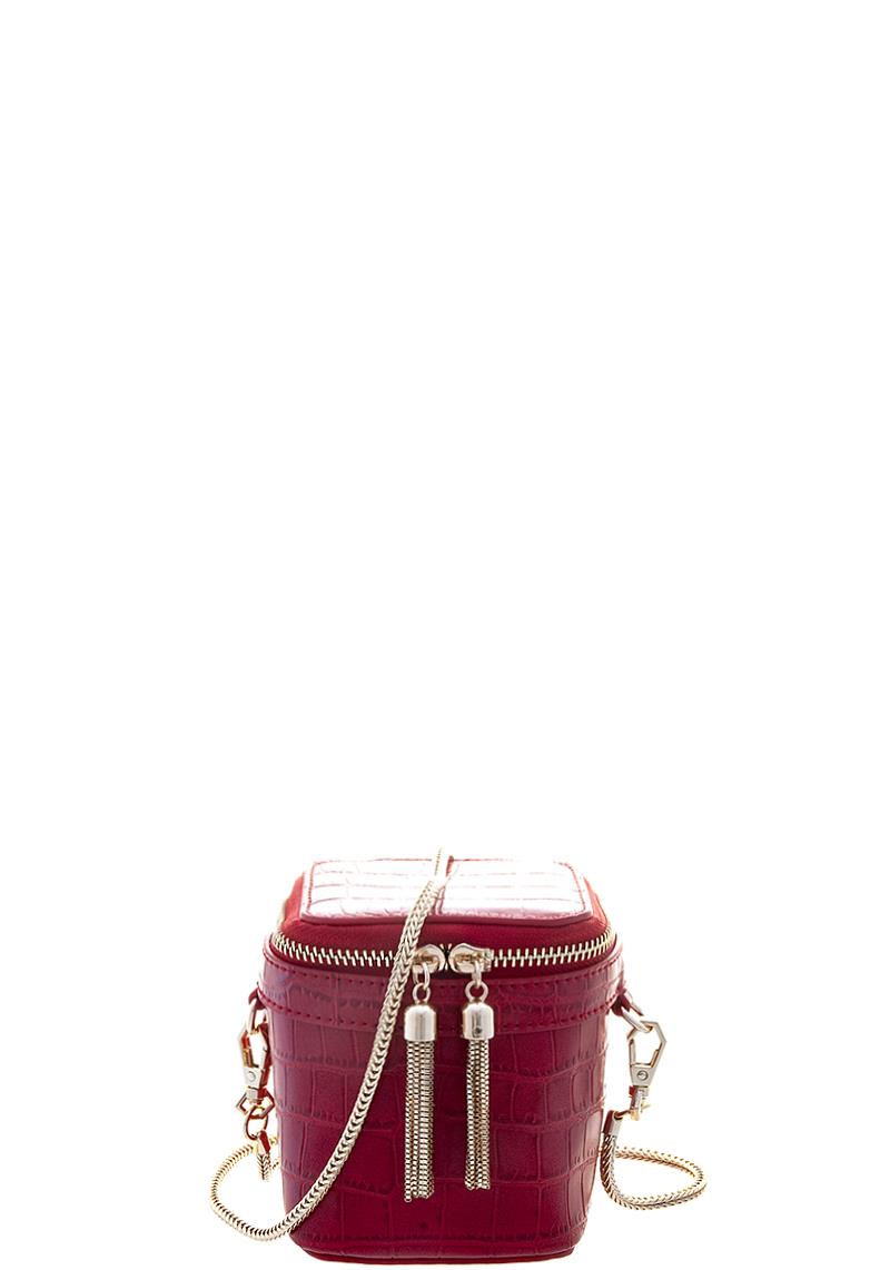 FASHION ROUND SQUARE PATTERNED DESIGN CHAIN TASSEL CROSSBODY BAG