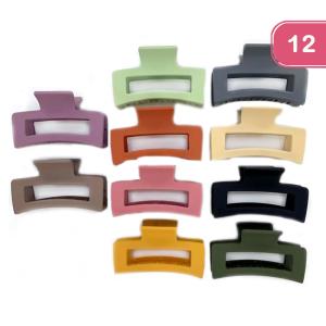 SMOOTH COLOR CURVE OPEN RECTANGLE HAIR CLAW CLIP 12 UNITS