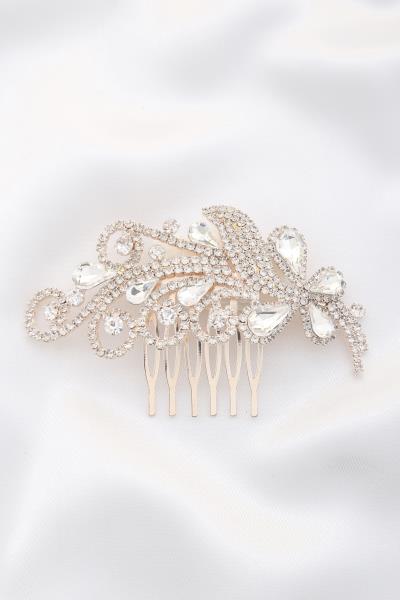 TEARDROP RHINESTONE FILIGREE PATTERN HAIR COMB