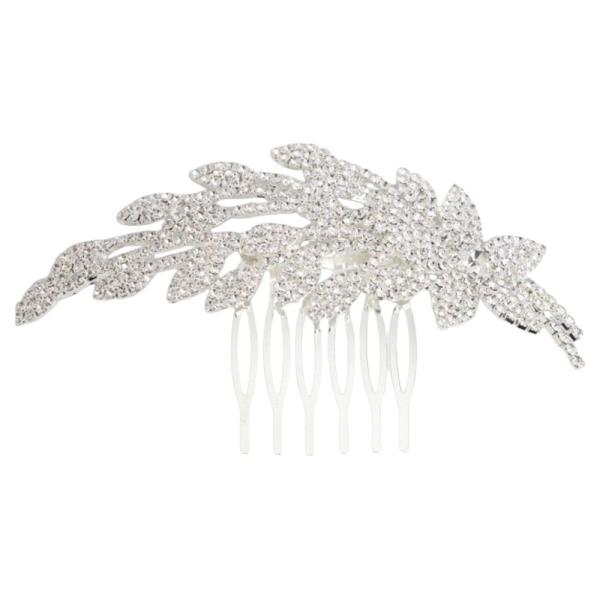 RHINESTONE LEAF CLUSTER METAL HAIR COMB