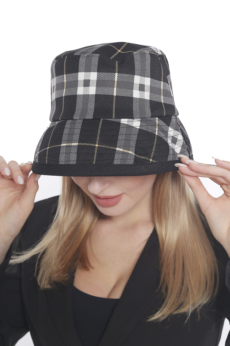 CHECKER PLAID PATTERN BUCKET HAT