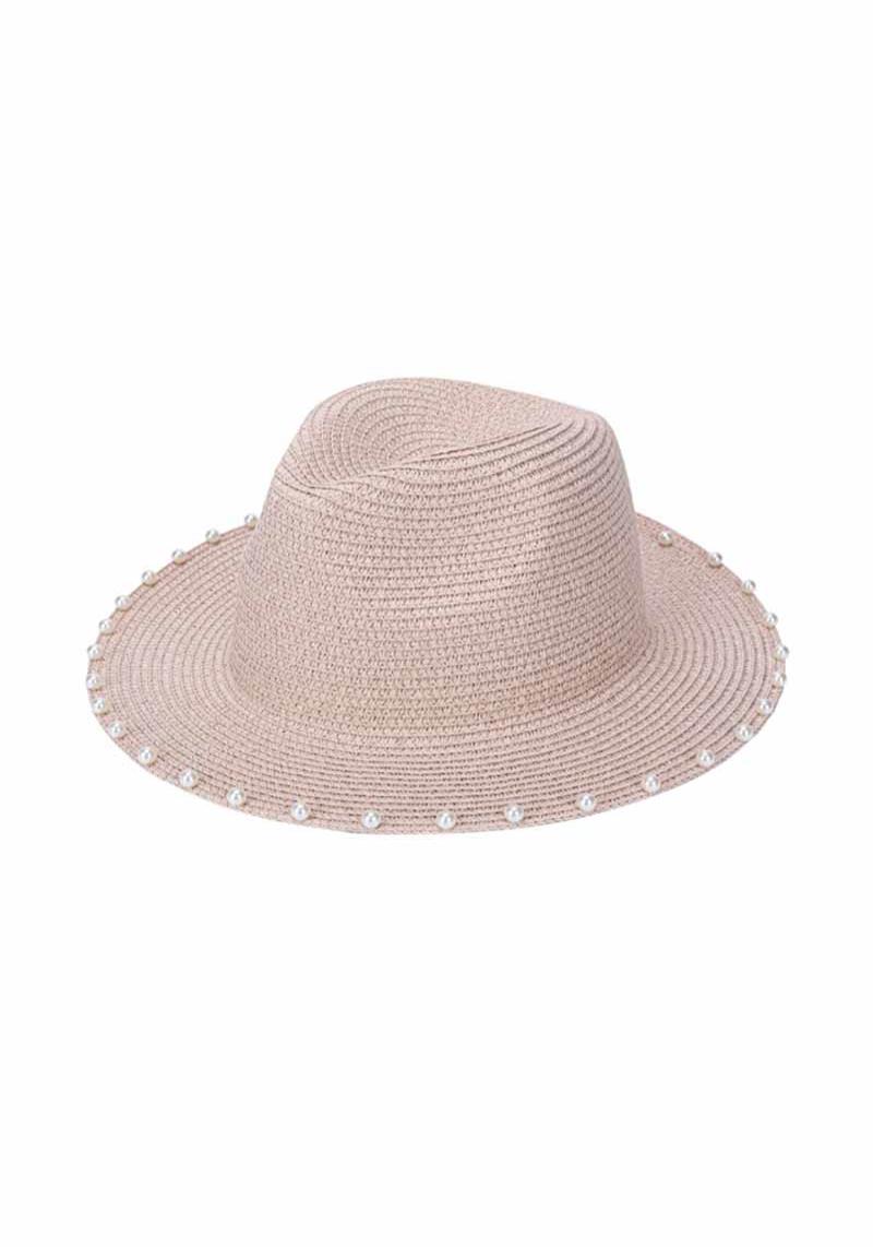 FASHION STRAW EDGE PEARL STUDDED PANAMA SUNHAT