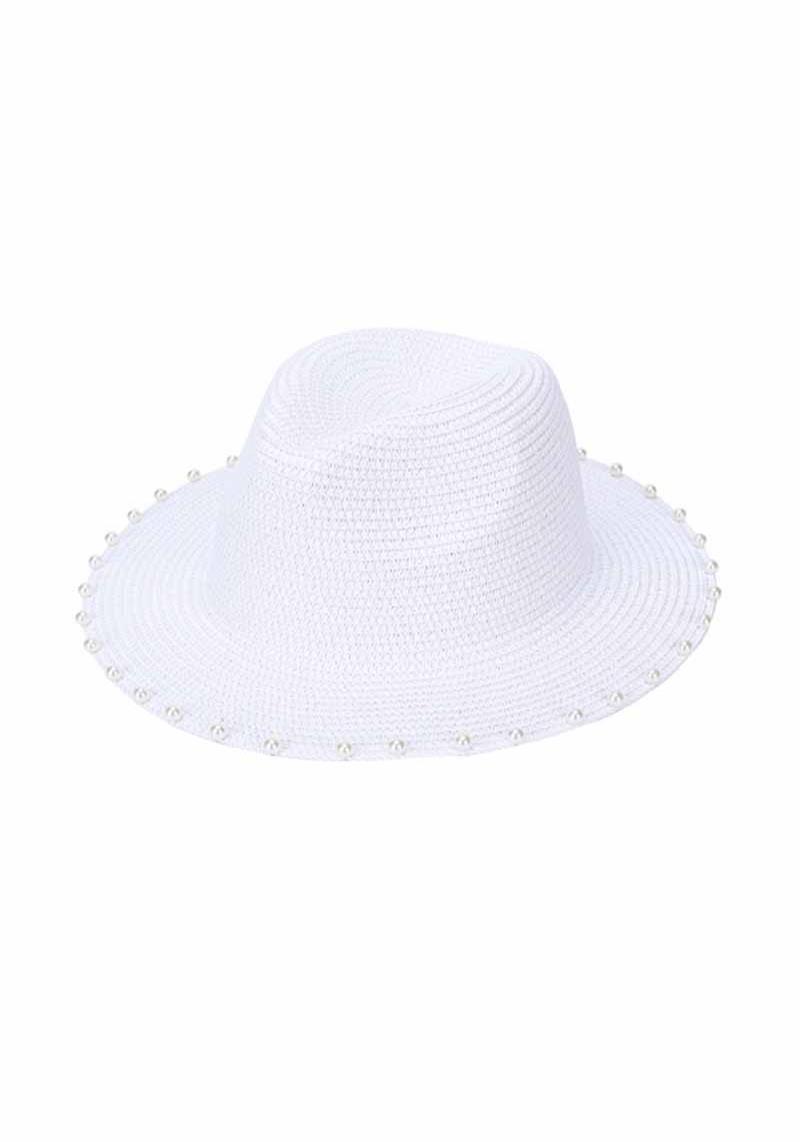 FASHION STRAW EDGE PEARL STUDDED PANAMA SUNHAT