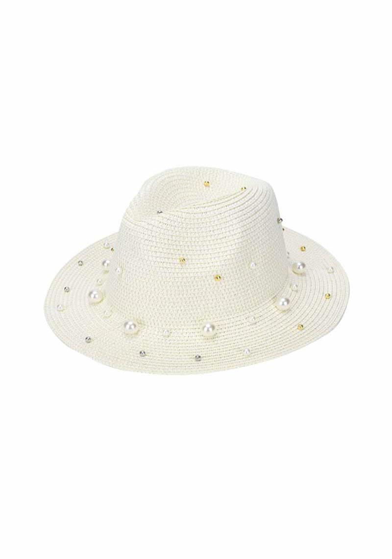 FASHION STRAW PEARL STUDDED PANAMA SUNHAT