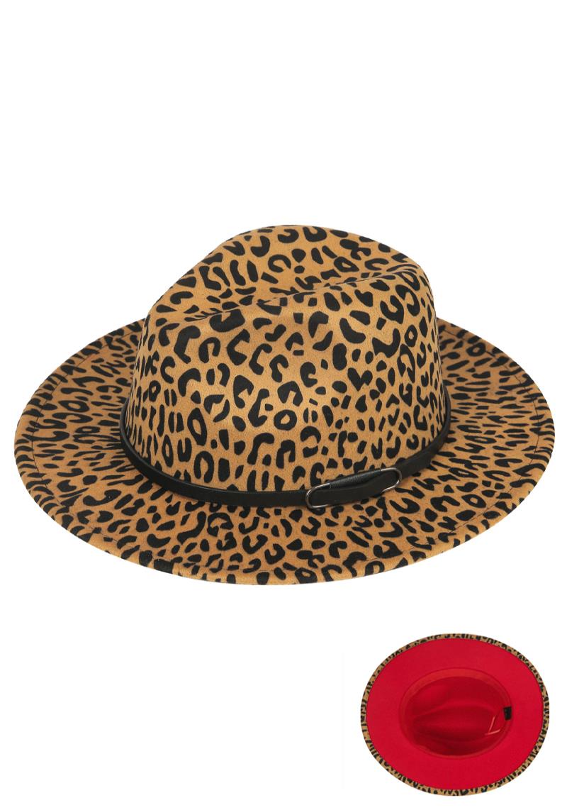 LEOPARD BELT STRAPS FEDORA HAT