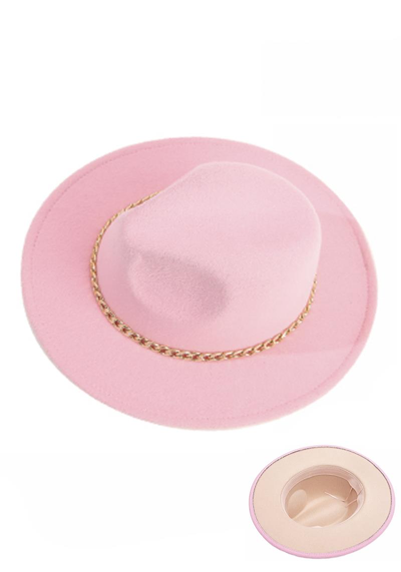 FASHION TWO TONE METAL CHAIN STRAP FEDORA