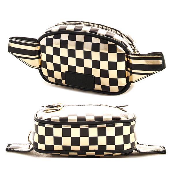 CHECKER PRINT WAIST FANNY PACK BAG