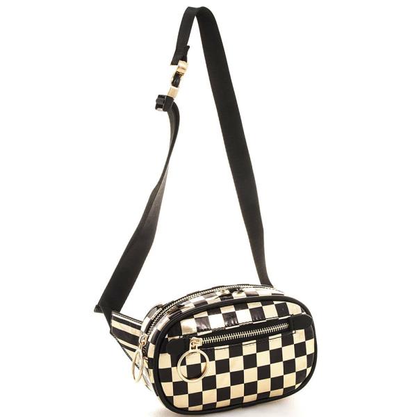 CHECKER PRINT WAIST FANNY PACK BAG