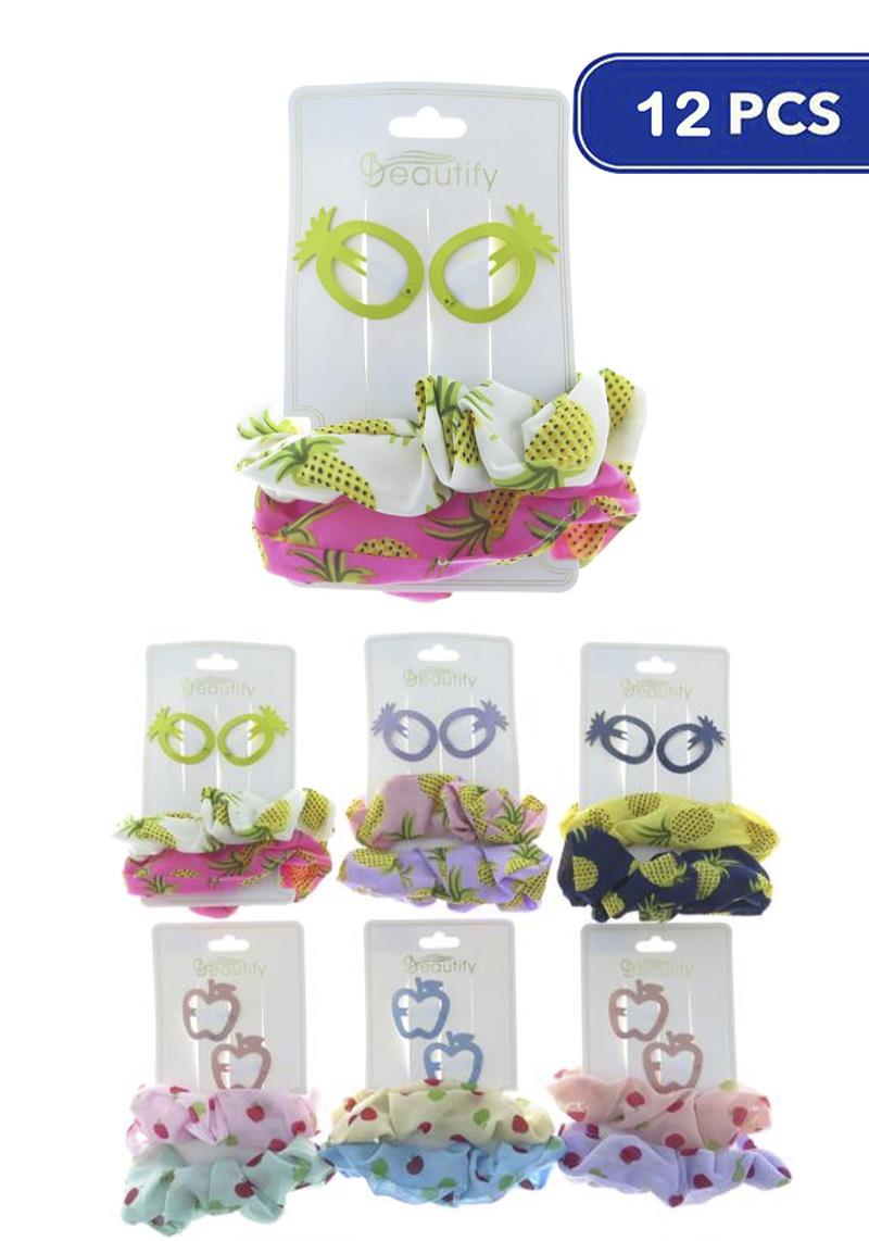 FASHION PINEAPPLE HAIR PIN & TIE SET (12 UNITS)