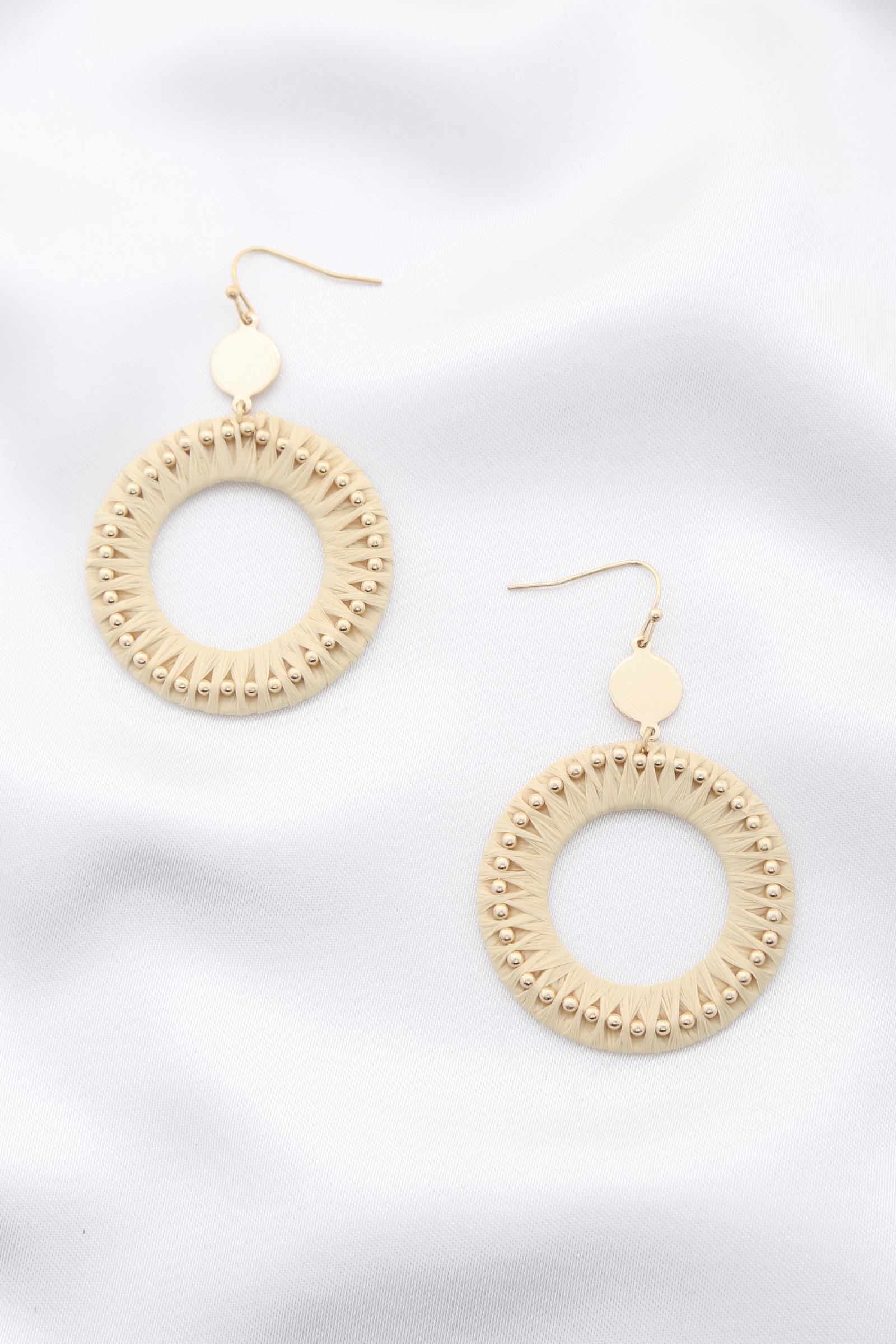 BALL BEAD RAFFIA WRAP DANGLE EARRING