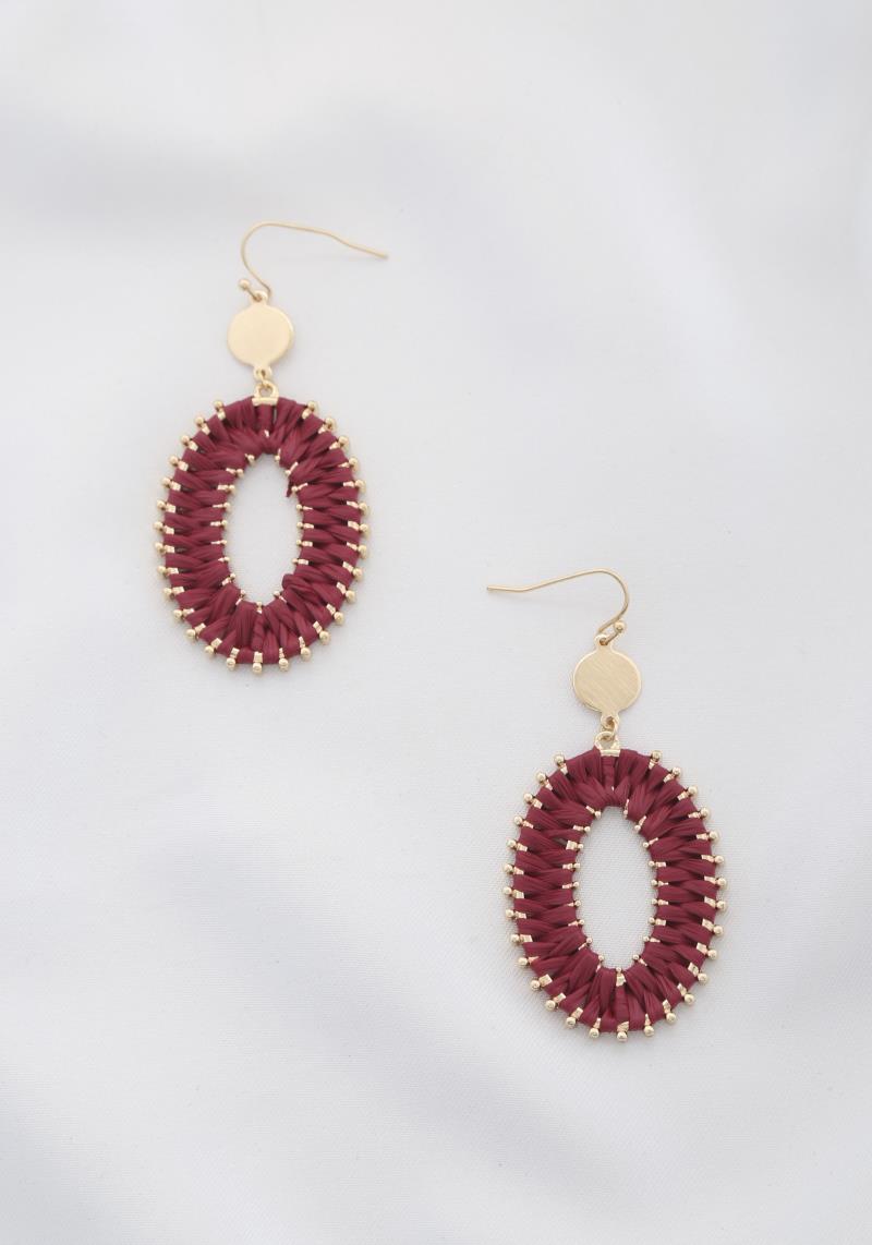 OVAL WRAPPED BEADED EDGE DANGLE EARRING