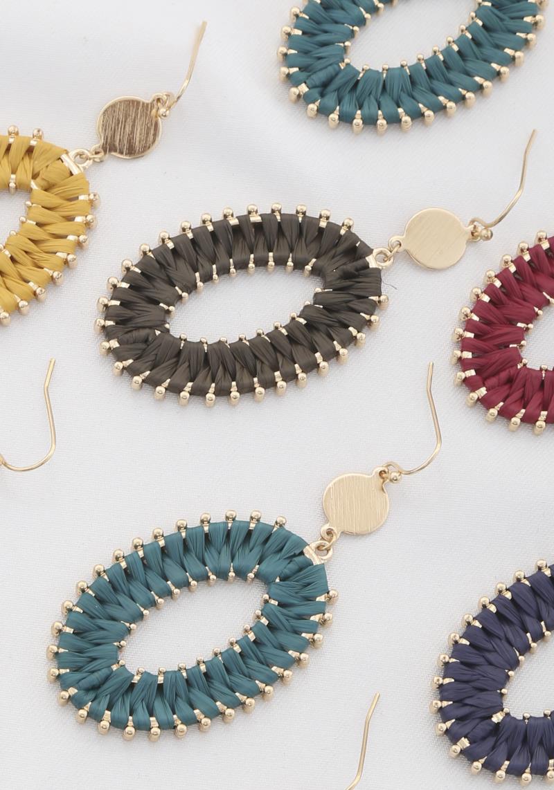 OVAL WRAPPED BEADED EDGE DANGLE EARRING