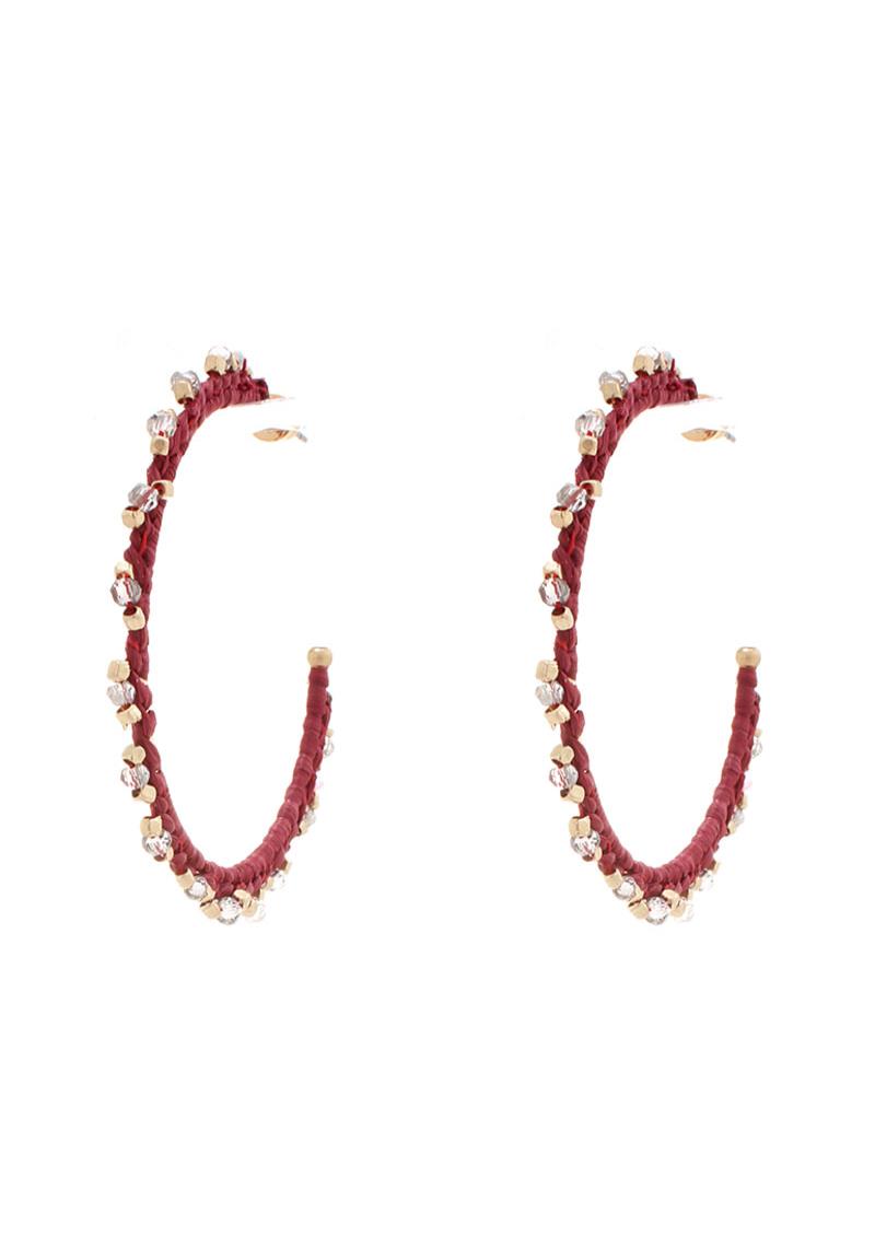 COLOR THREAD METALLIC BEAD OPEN HOOP EARRING