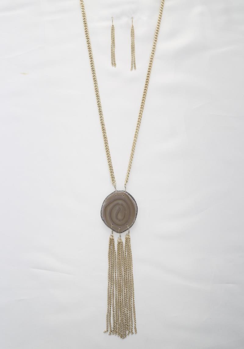 SWIRL PENDANT CHAIN TASSEL NECKLACE