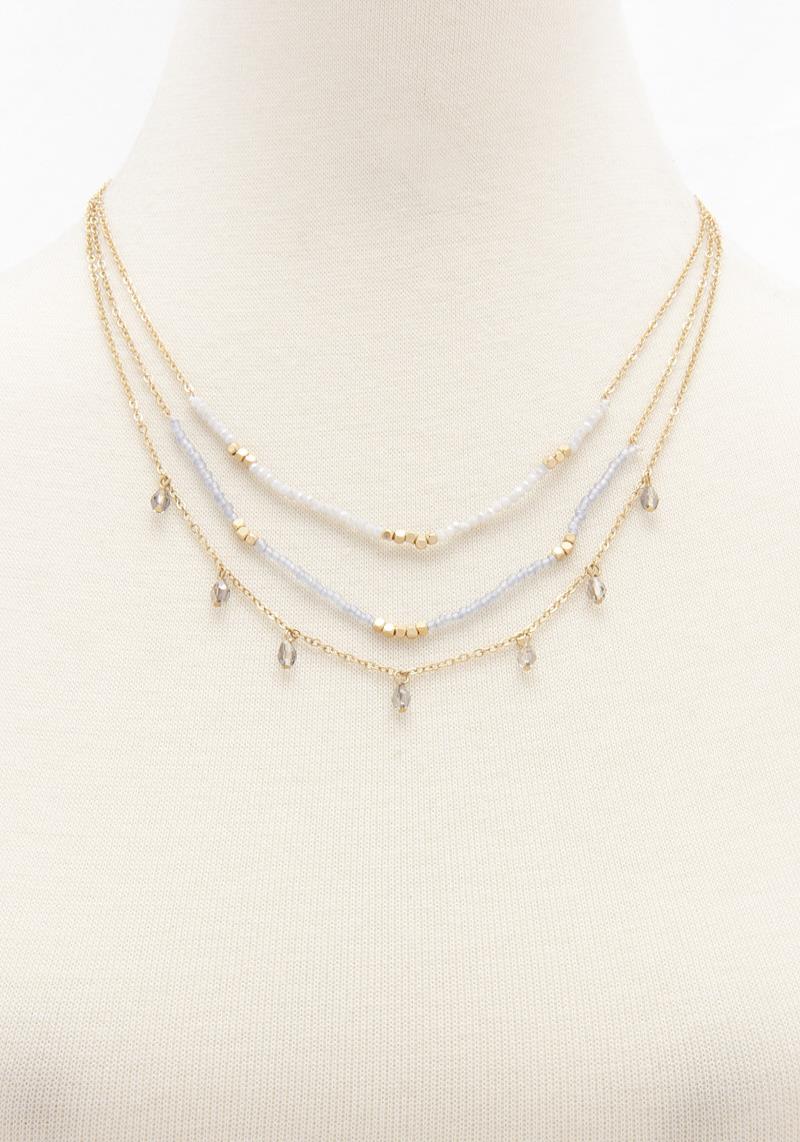 3 LAYERED SEED GLASS BEAD DANGLE NECKLACE
