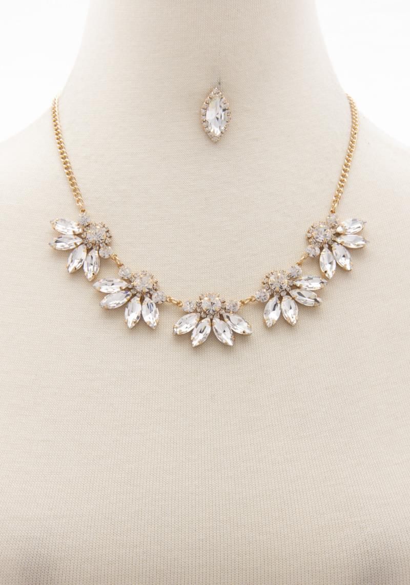 FLOWER PATTERN RHINESTONE NECKLACE