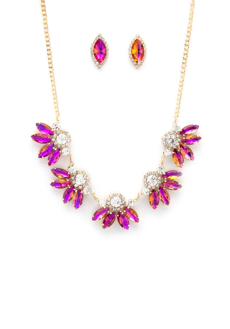 FLOWER PATTERN RHINESTONE NECKLACE