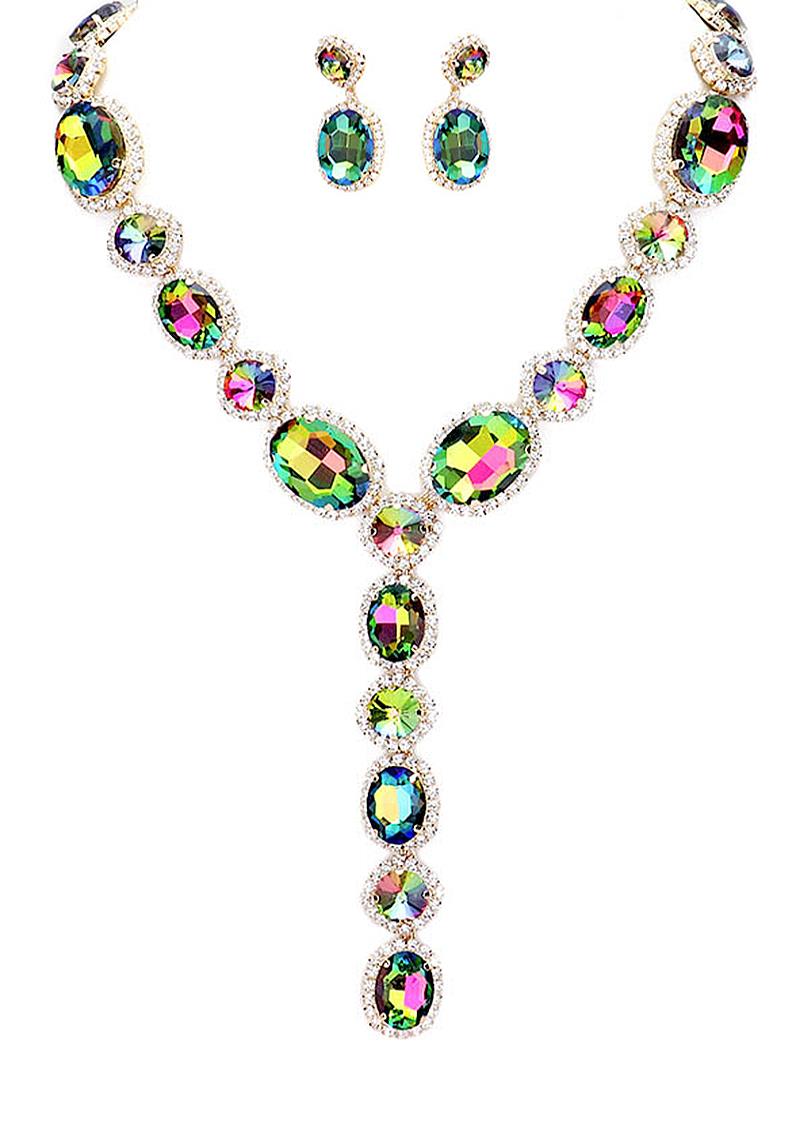 OVAL RHNIESTONE Y SHAPE NECKLACE