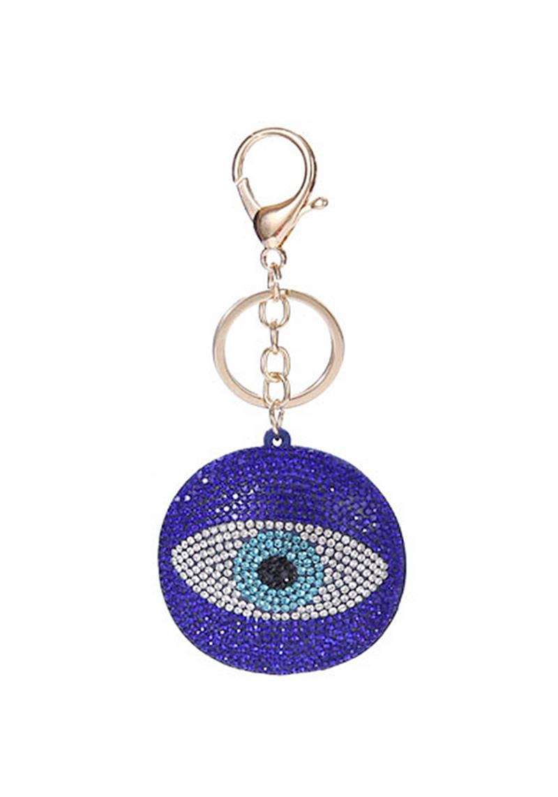 ROUND SHAPE EVIL EYE RHINESTONE METAL KEY CHAIN