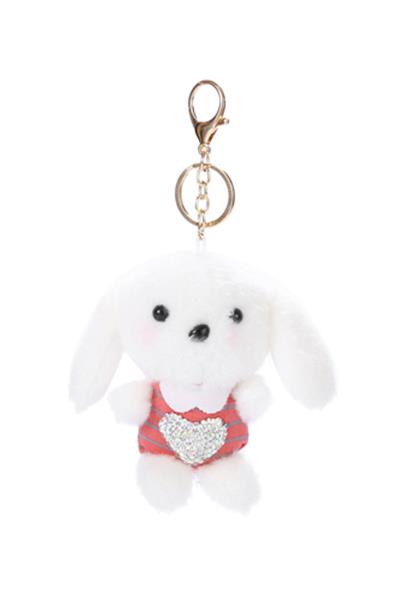 CUTE DRESSED STRIPED RHINESTONE HEART EAR BUNNY DOLL KEY CHAIN