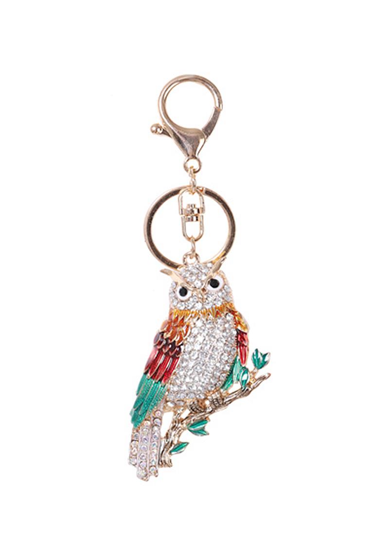 RHINESTONE METAL OWL2 KEY CHAIN