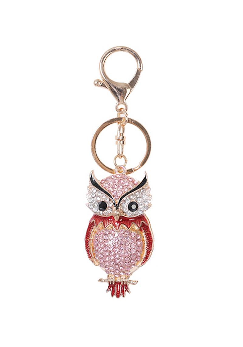 RHINESTONE METAL OWL KEY CHAIN