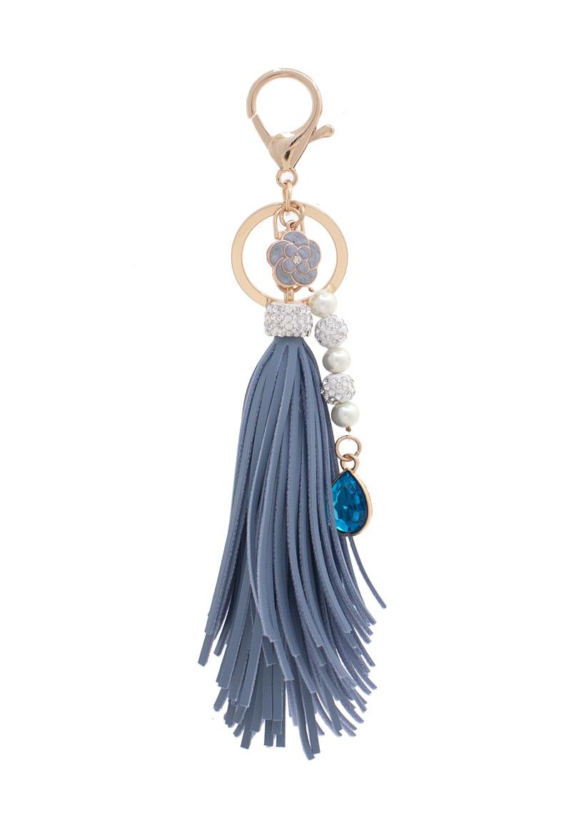 FLOWER RHINESTONE BEAD TASSEL KEY CHAIN