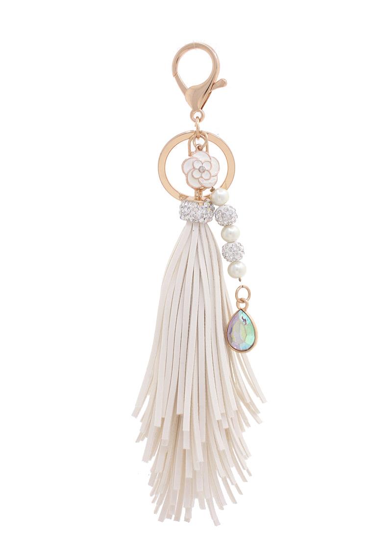 FLOWER RHINESTONE BEAD TASSEL KEY CHAIN