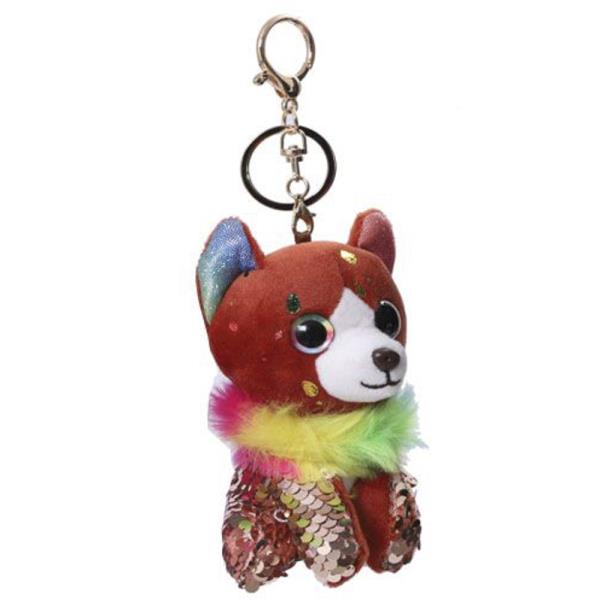 FAUX FUR DECORATIVE DOG KEY CHAIN WITH SEQUENCED BODY DECORATIONS