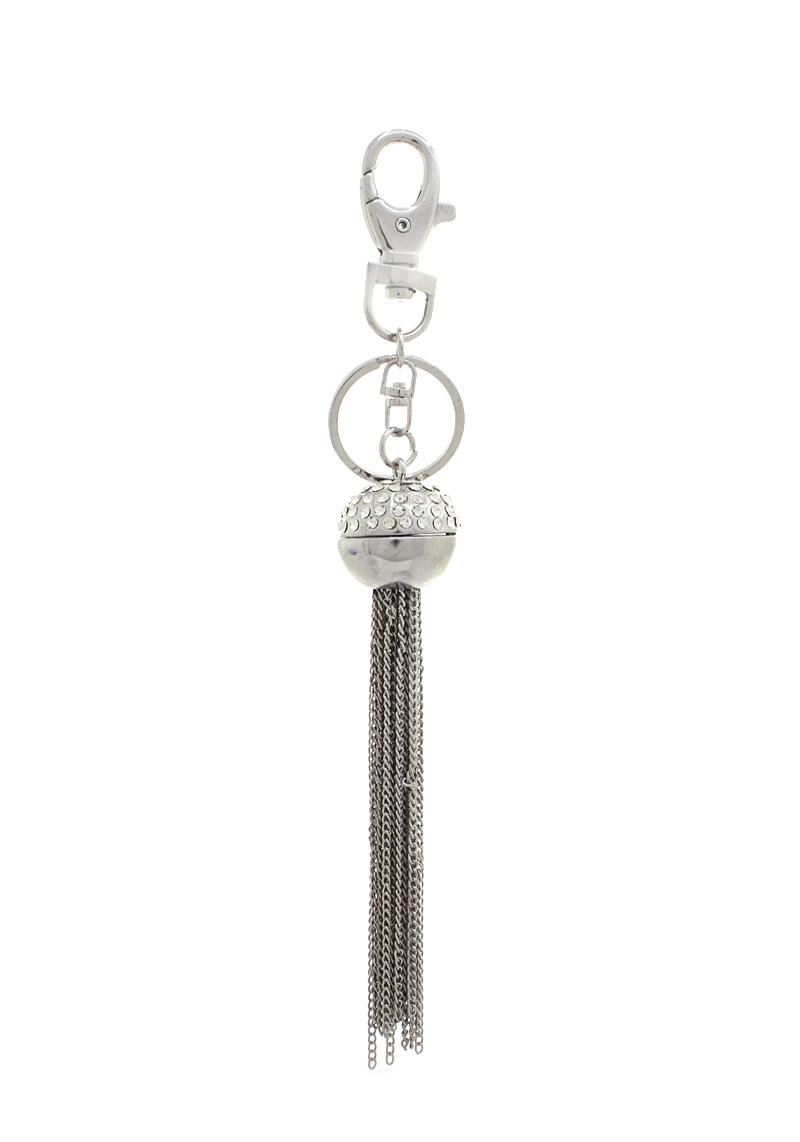 METAL RHINESTONE BALL CHAIN TASSEL KEYCHAIN