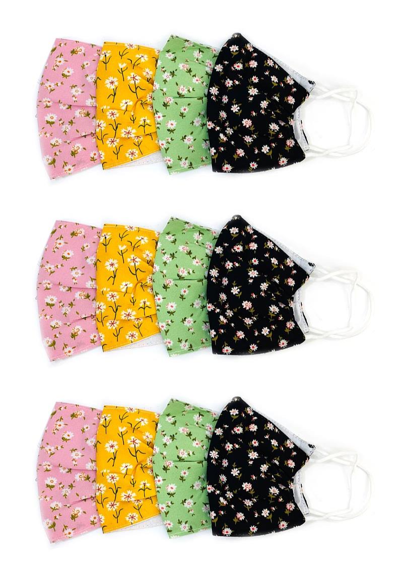 MODERN WILD FLOWER PRINT FACE MASK - 12 PCS.