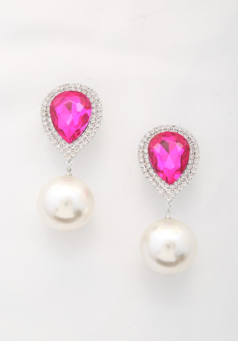 TEARDROP CRYSTAL STONE PEARL DANGLE EARRING