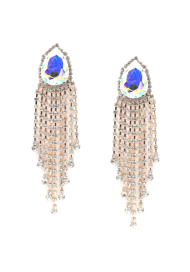 RHINESTONE TASSEL DROP EARRING