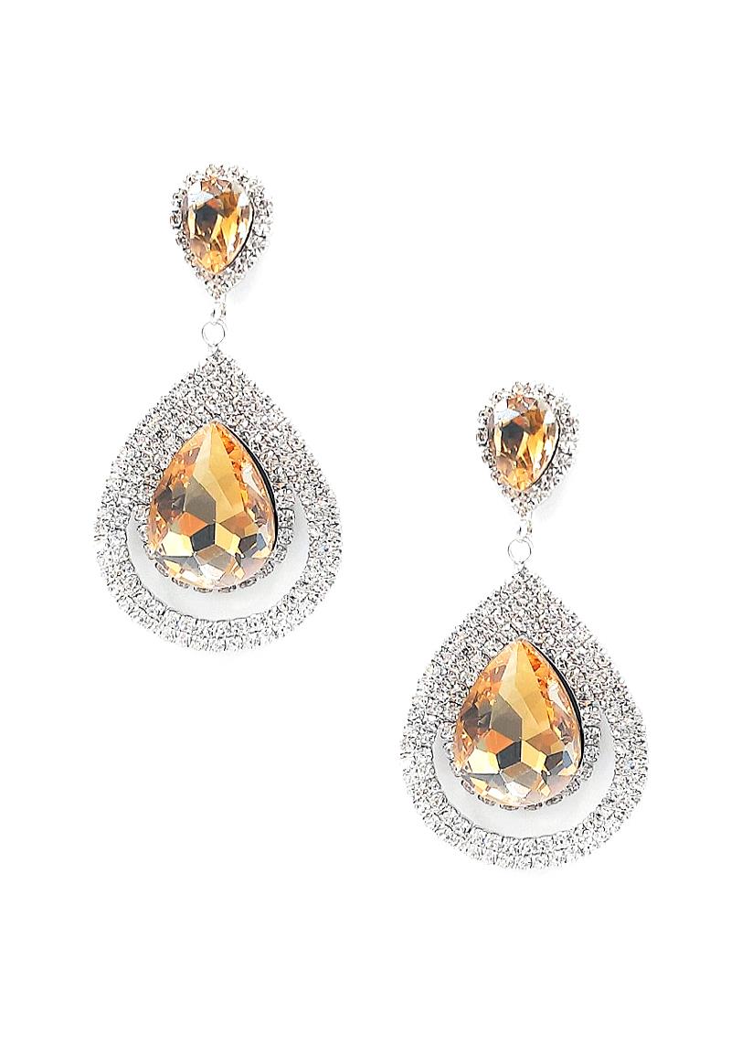 RHINESTONE LAYER COLORED CRYSTAL TEAR SHAPE EARRING