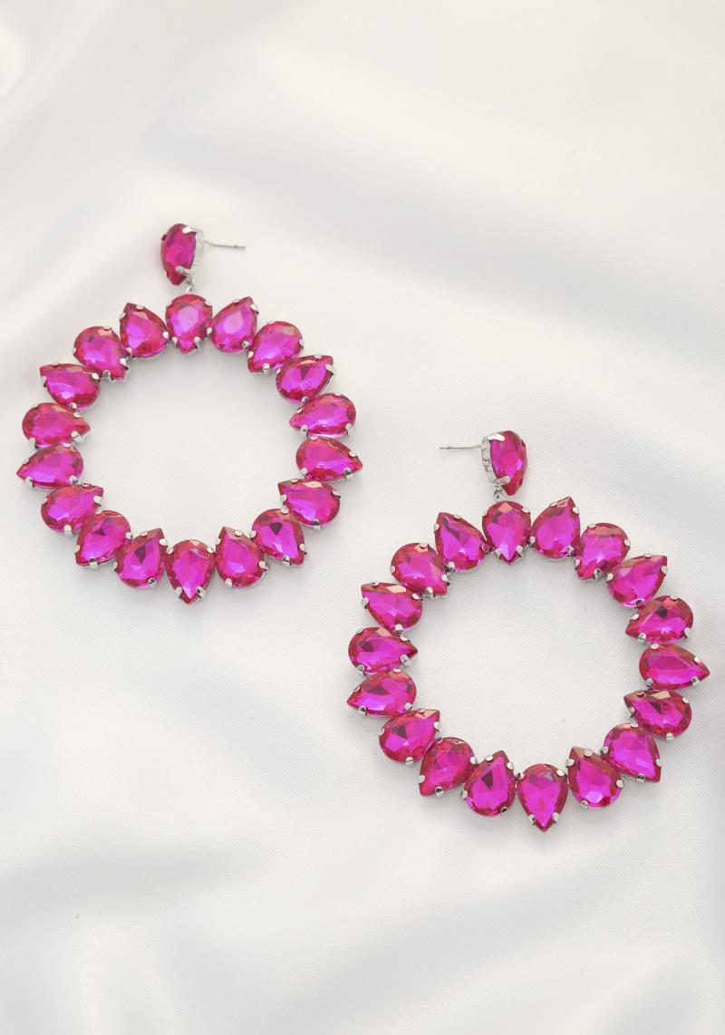 FASHION OPEN TEAR CRYSTAL ROUND EARRING