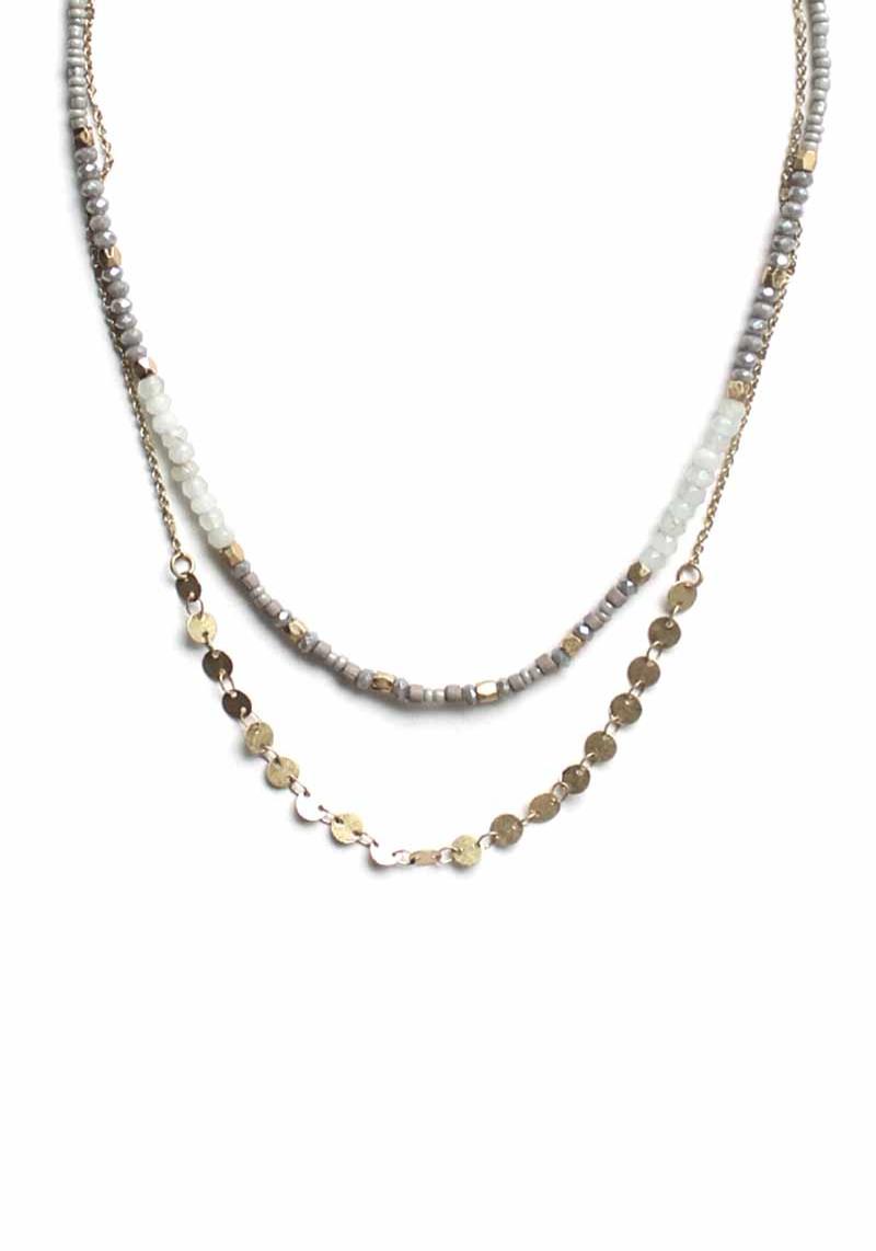 FASHION METAL BEAD CHAIN 2 LAYERED NECKLACE
