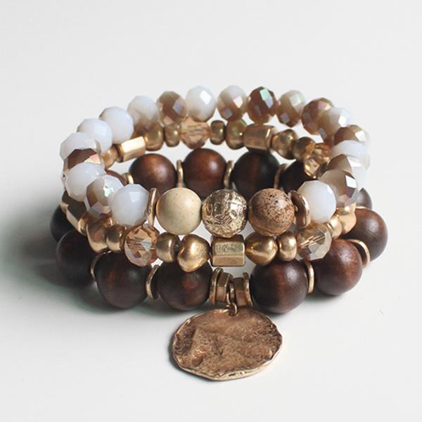 COIN BEADED STACKABLE BRACELET SET