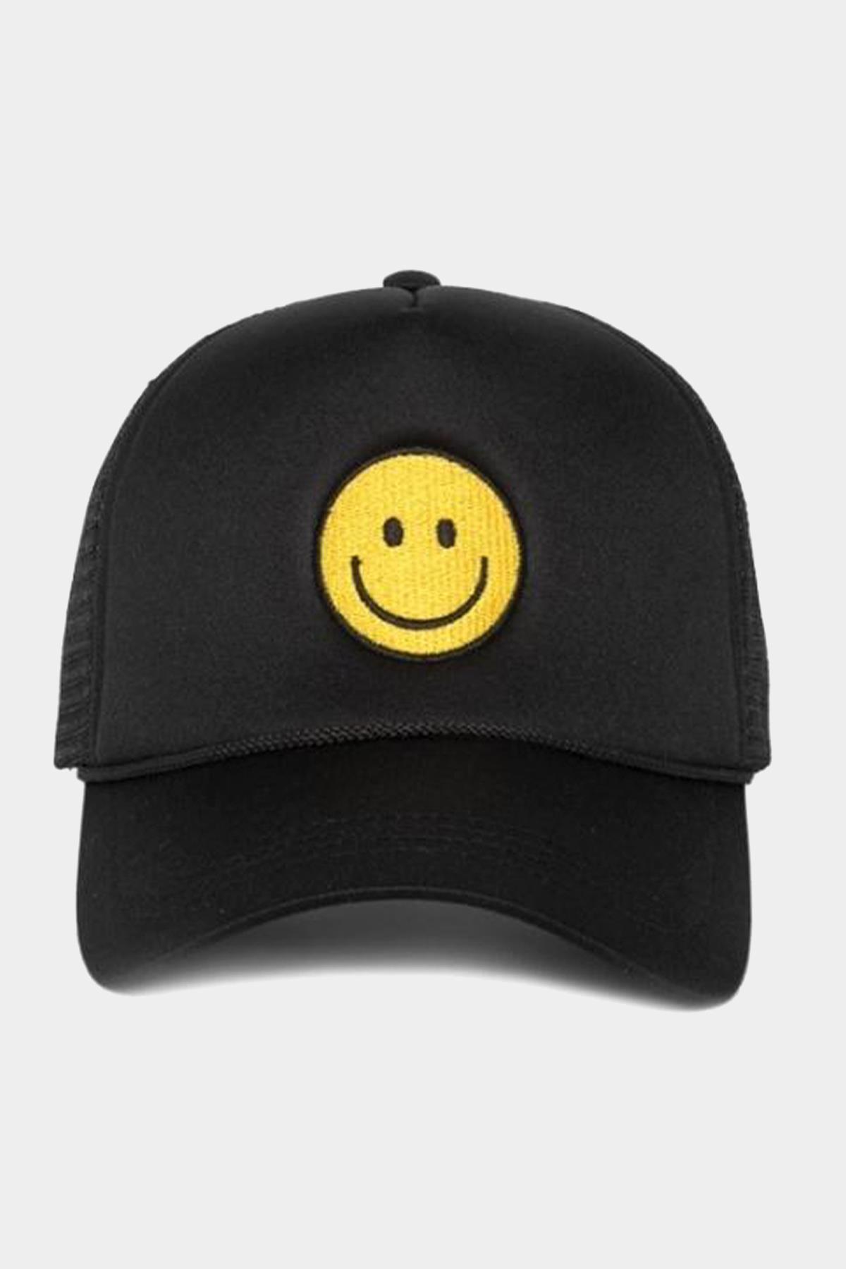HAPPY FACE EMBROIDERED MESH BACK TRUCKER CAP