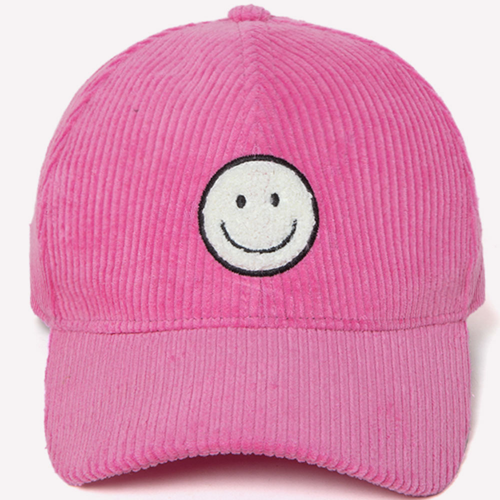 CHENILLE SMILEY FACE CORDUROY BASEBALL
