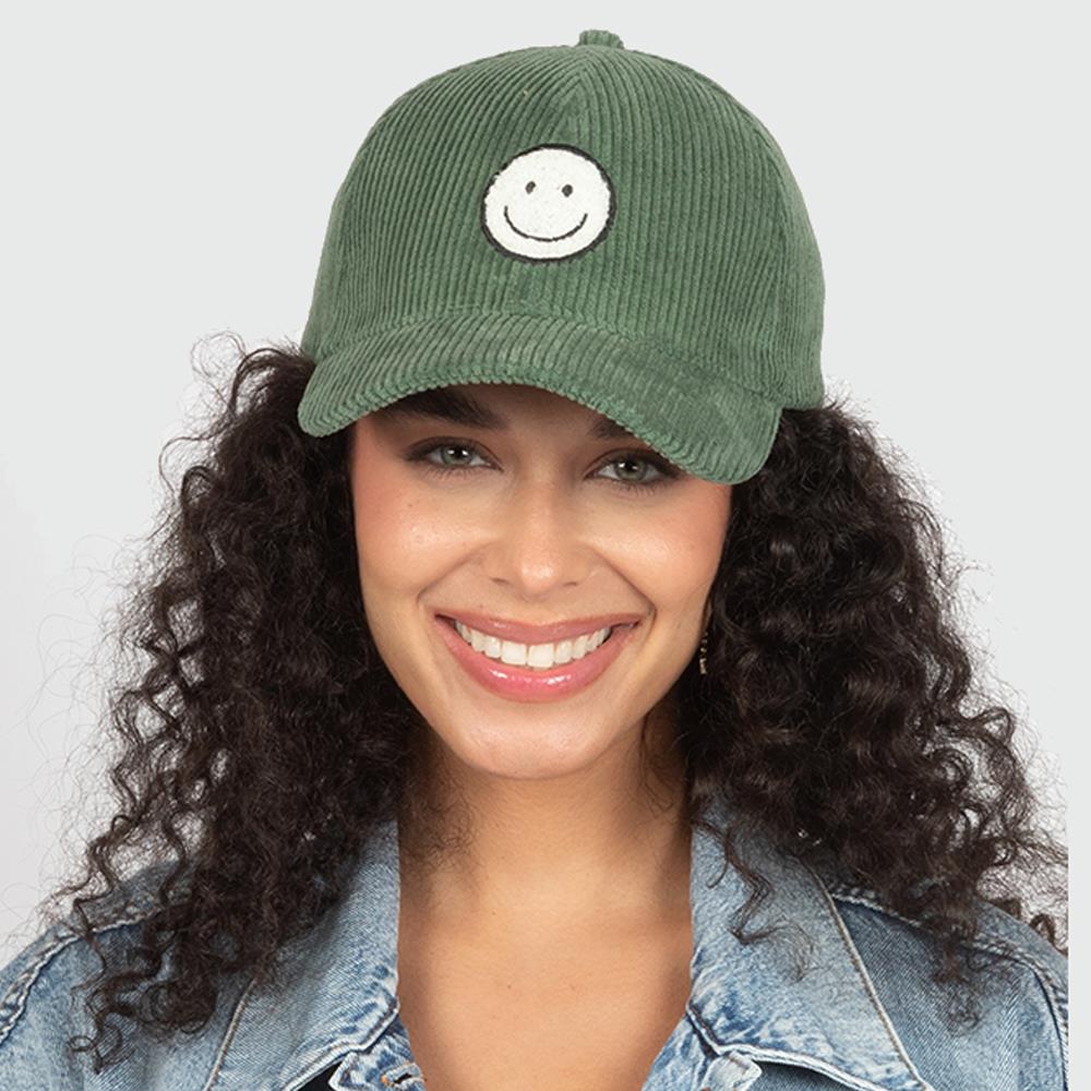 CHENILLE SMILEY FACE CORDUROY BASEBALL