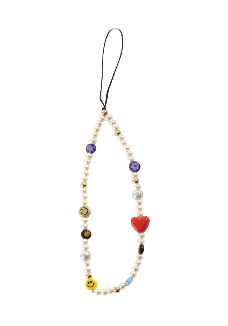 SMILE HEART FLOWER PEARL BEAD PHONE STRAP