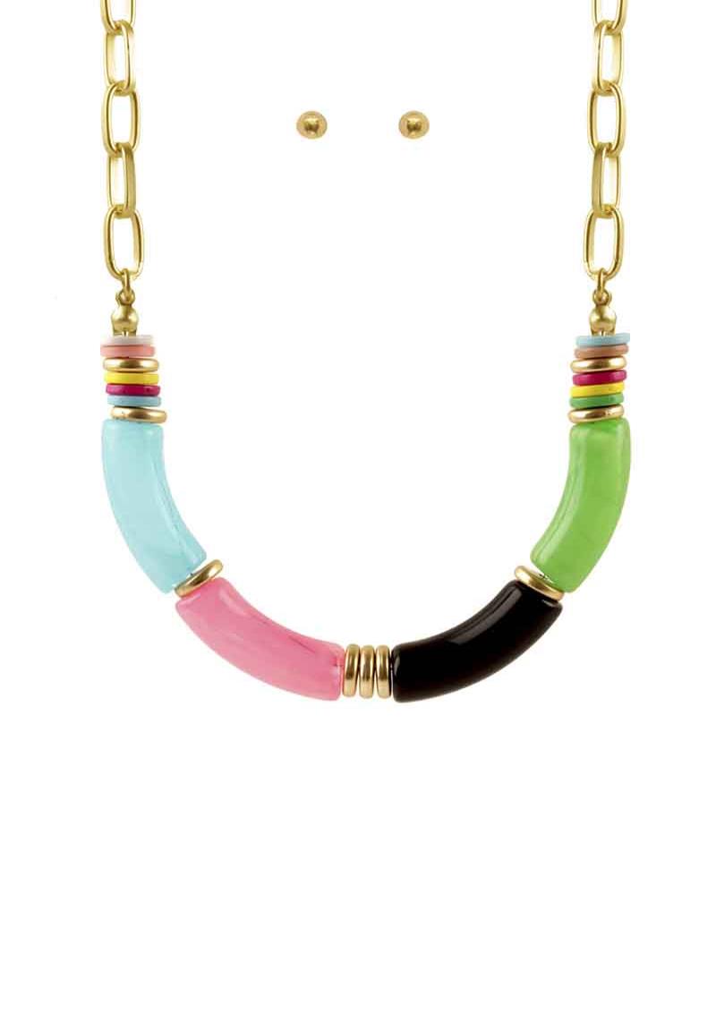 LUCITE METAL MIX PENDANT NECKLACE EARRING SET